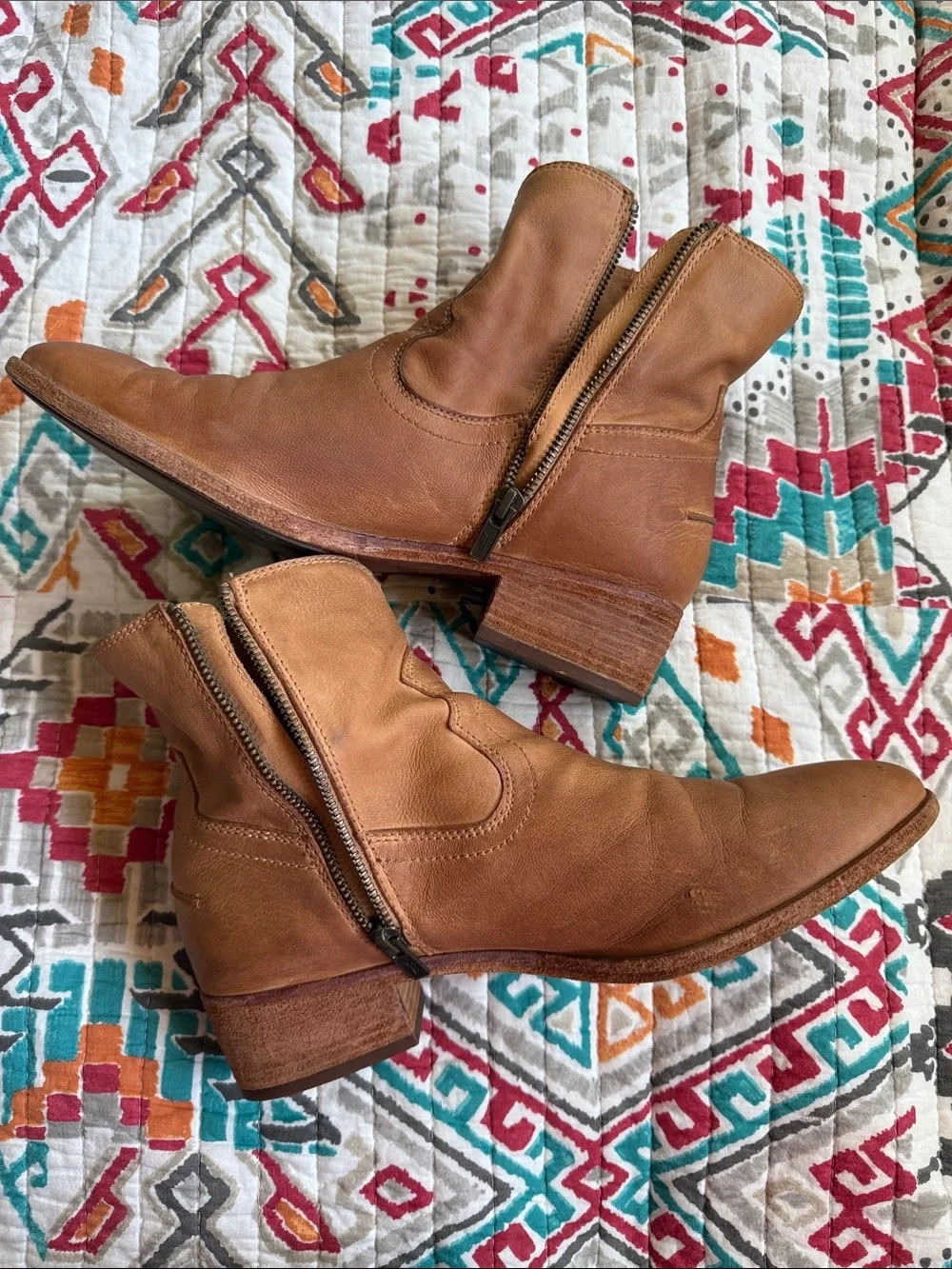 Frye Women's Brown Leather Ankle Boots with Side Zip
